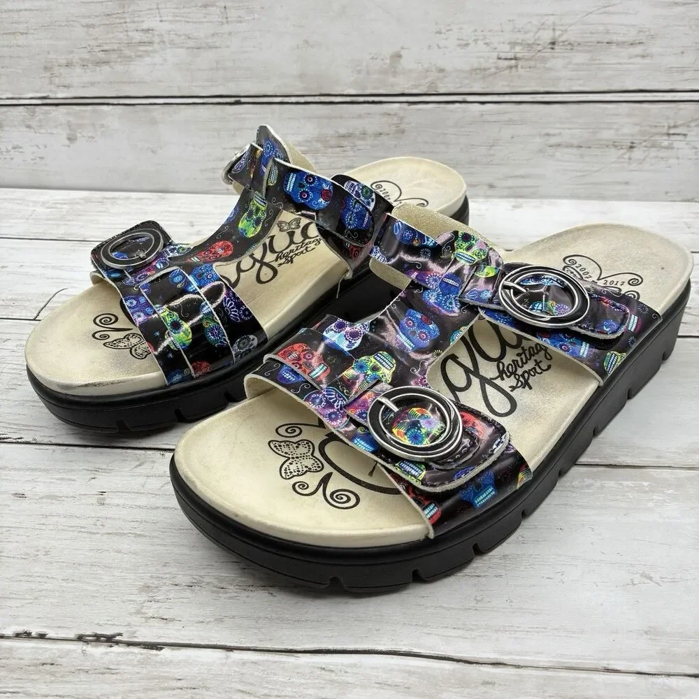 Alegria Vita Womens Slide Sandals Size 38 US 7.5 Sugar Skulls Calavera Platform